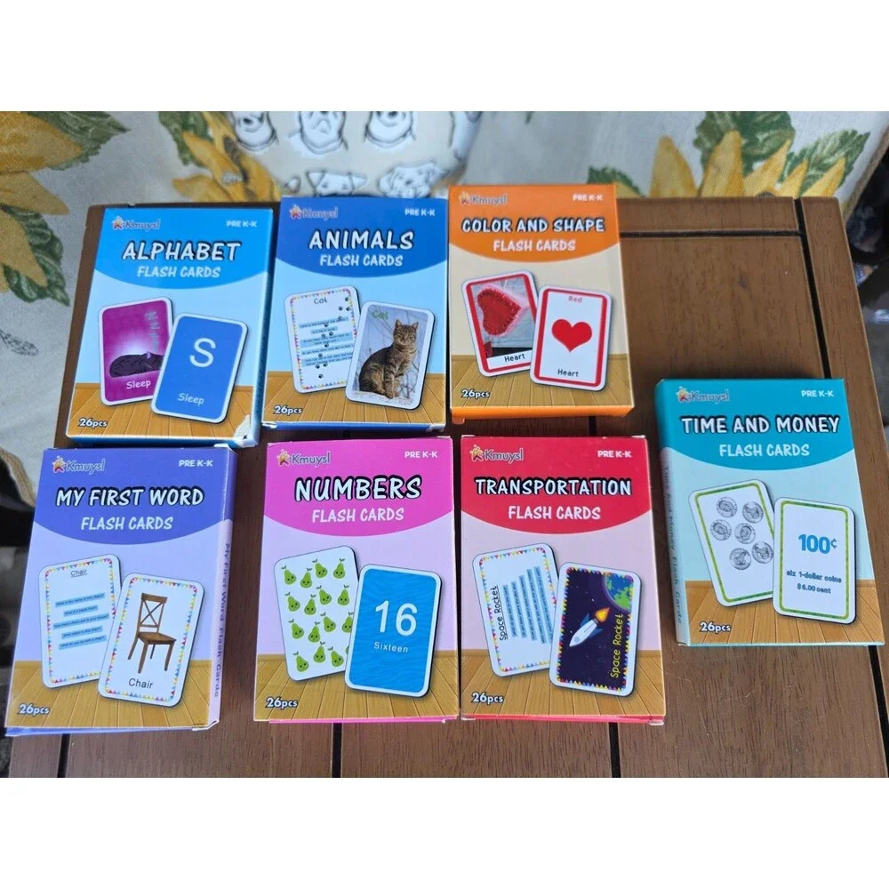 Lot of 7 Kmuysl Educational Flash Card Decks Pre-K Alphabet Numbers Animals 182